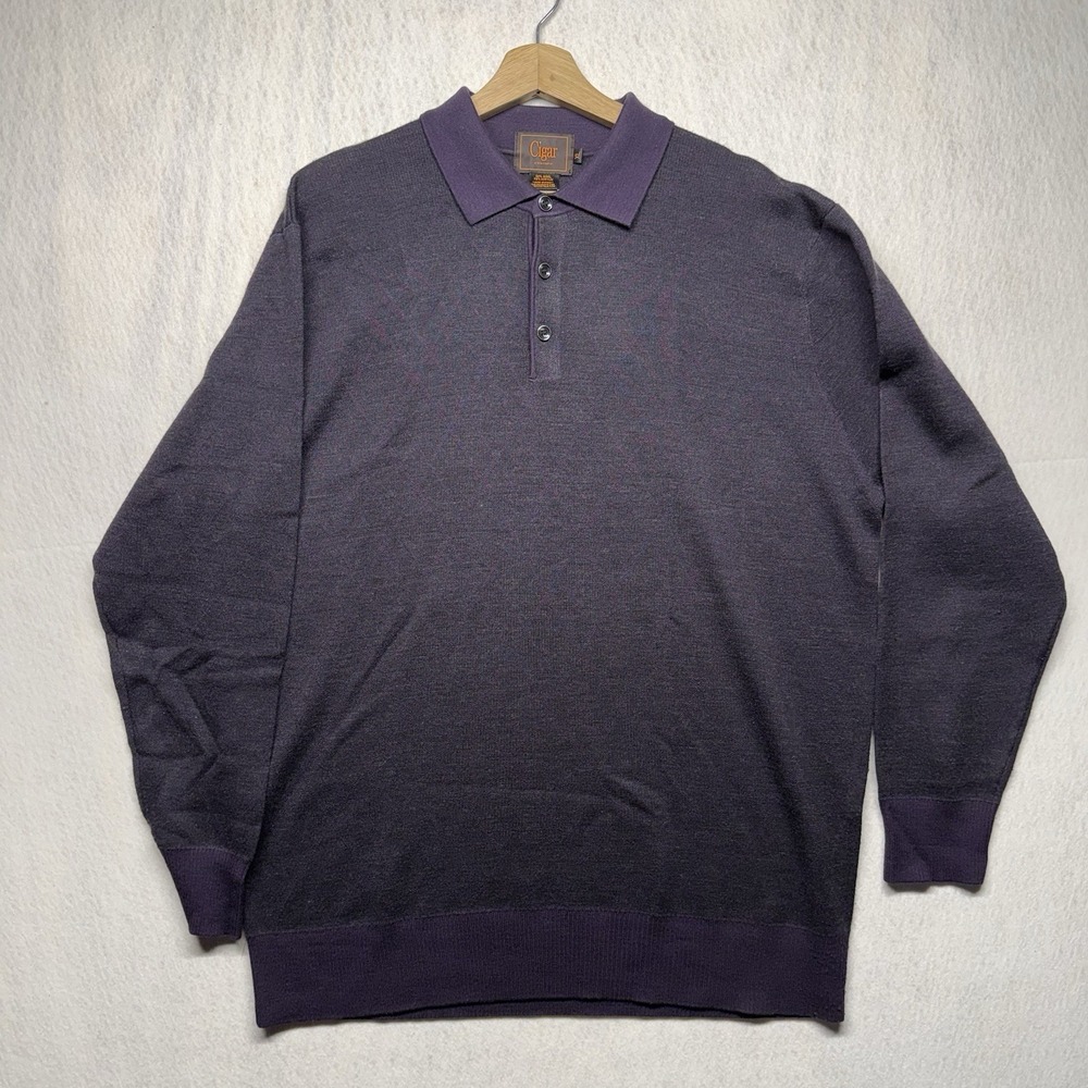 Cigar Couture Mens XL Purple Wool Blend Diamond Argyle Knit Polo Sweater